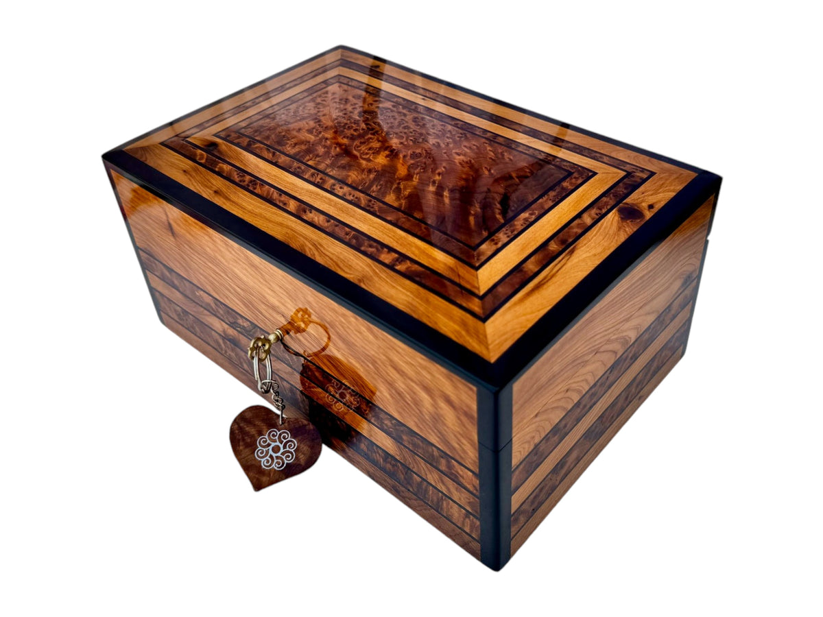 Large Handmade Thuya Burl Wood Jewelry Box 10"x7"