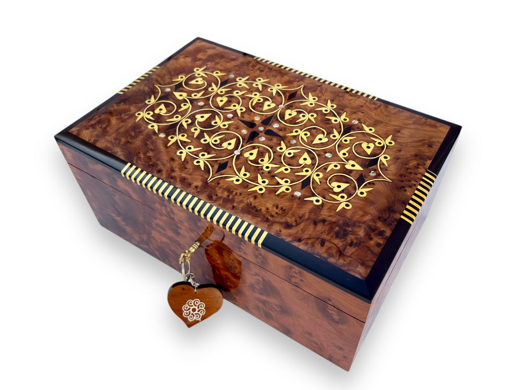 Moroccan Thuya wood jewellery Box with key, Gift idea,Craft work,Thuya tree, engraved Custom cheapest Jewelry Box with lock,Pencil thuya Cup included