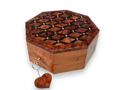 Large Thuya Wood Jewelry Box 8"x8" – Handmade Octagonal Box with Pearl Inlay