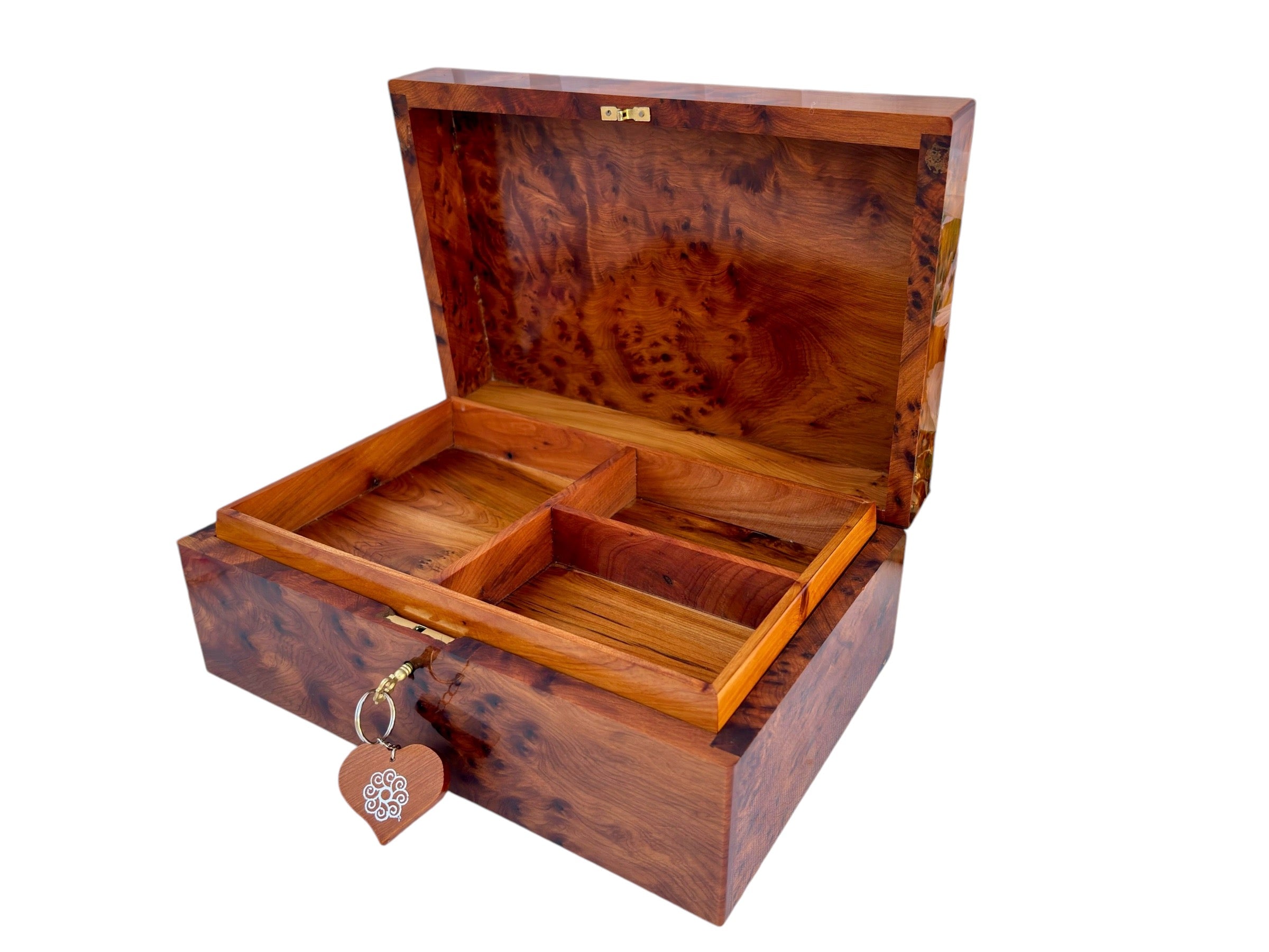 Large Handmade Thuya Burl Jewelry Box 12"x8"- Organizer, Memory, Storage & Gift for Women