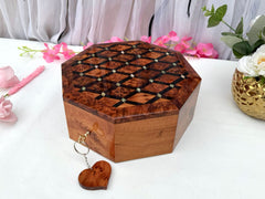 Large Thuya Wood Jewelry Box 8"x8" – Handmade Octagonal Box with Pearl Inlay