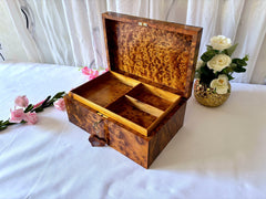 Engraved Moroccan Thuya Jewelry Box with Key 12"x8"