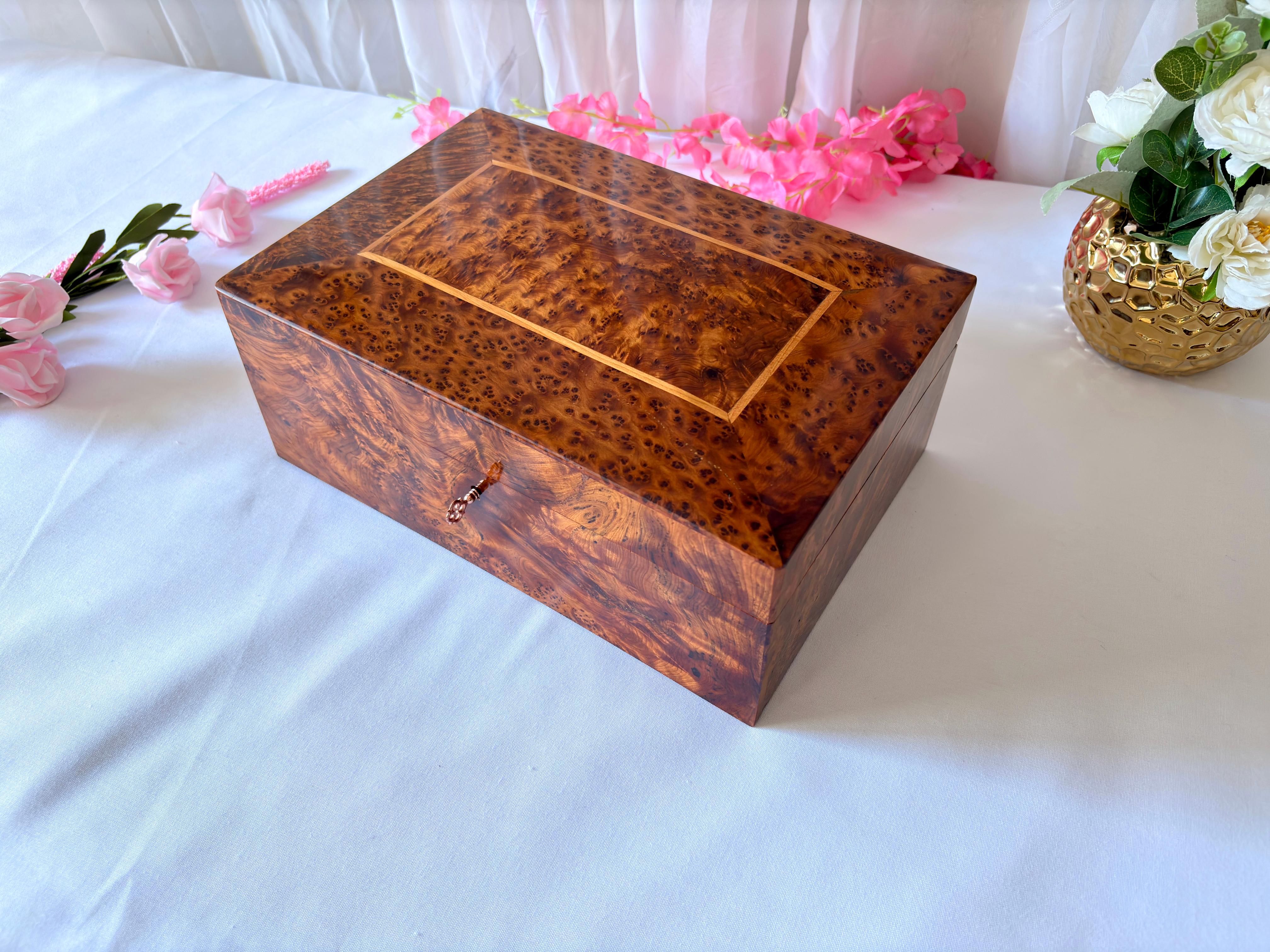 Large Handmade Thuya Burl Wood Jewelry Box 12"x8"