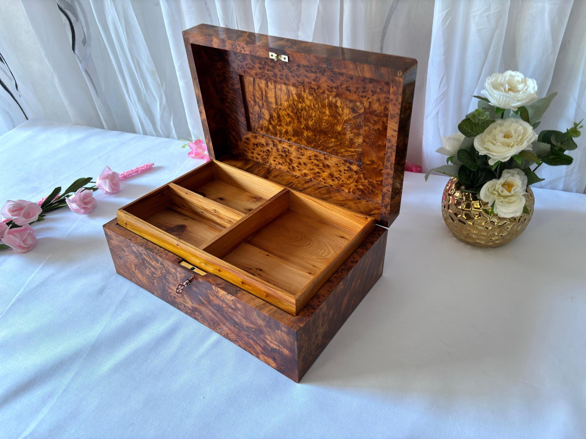 Large Handmade Thuya Burl Wood Jewelry Box 12"x8"