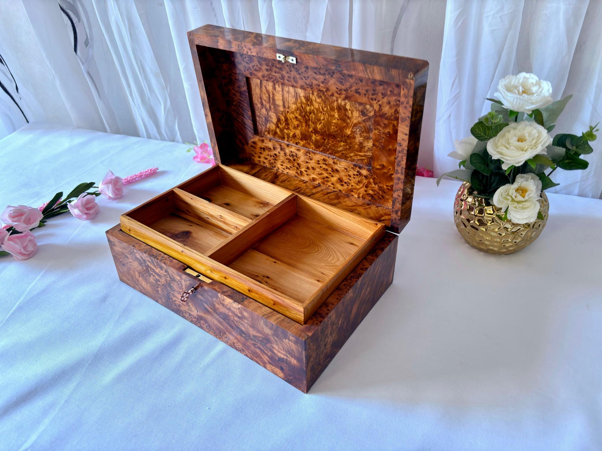 Large Handmade Thuya Burl Wood Jewelry Box 12"x8"