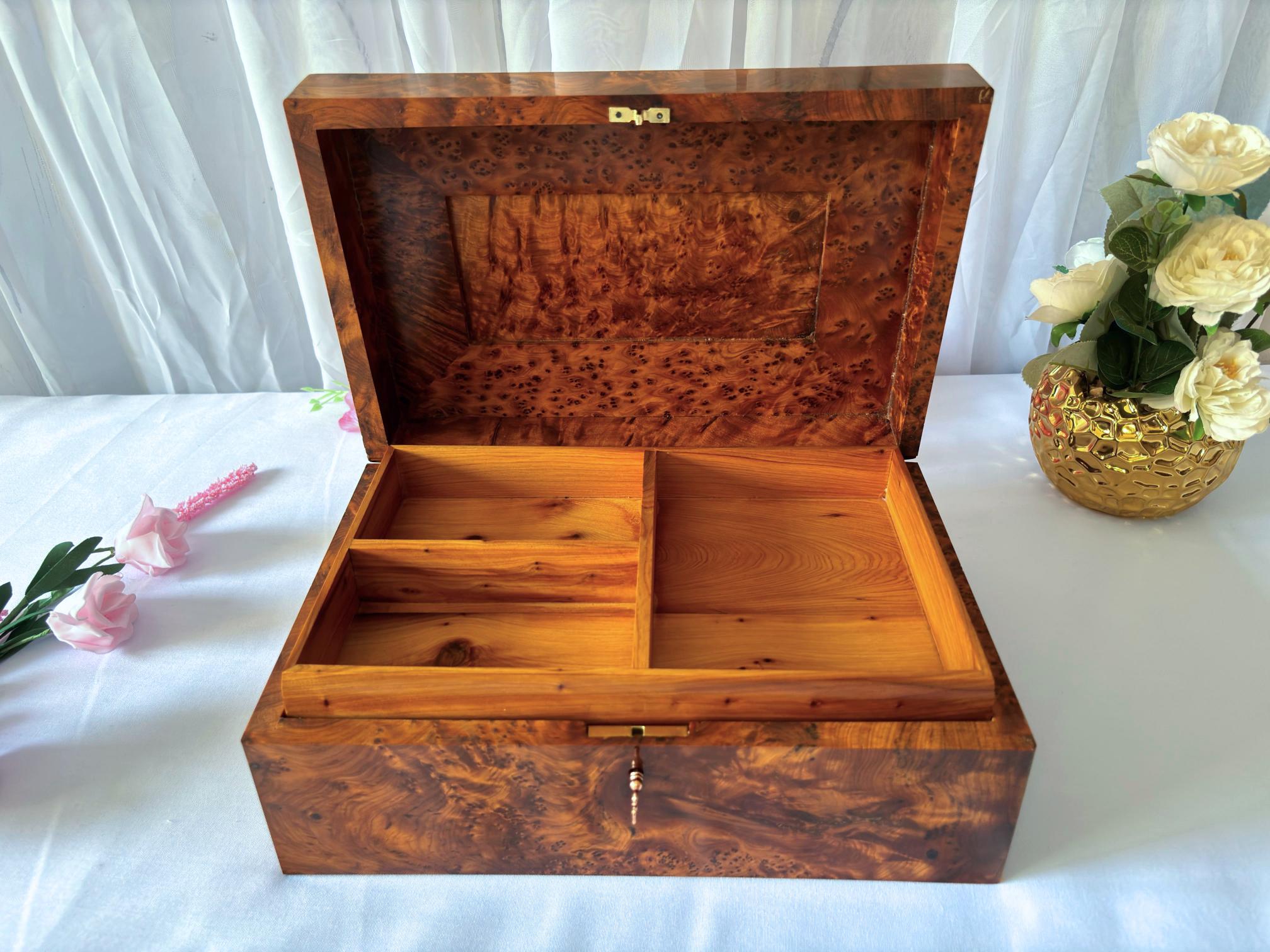 Large Handmade Thuya Burl Wood Jewelry Box 12"x8"