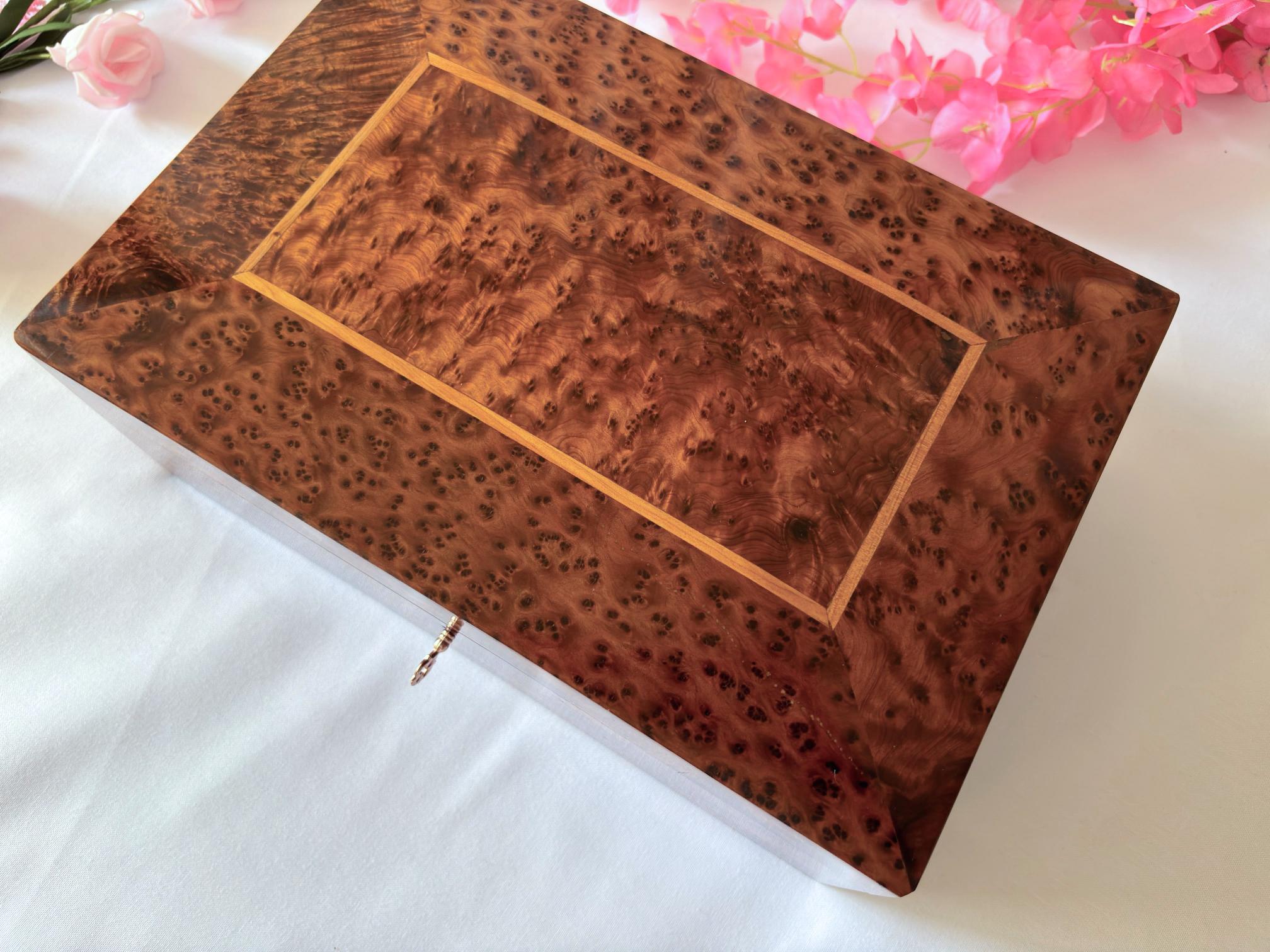 Large Handmade Thuya Burl Wood Jewelry Box 12"x8"