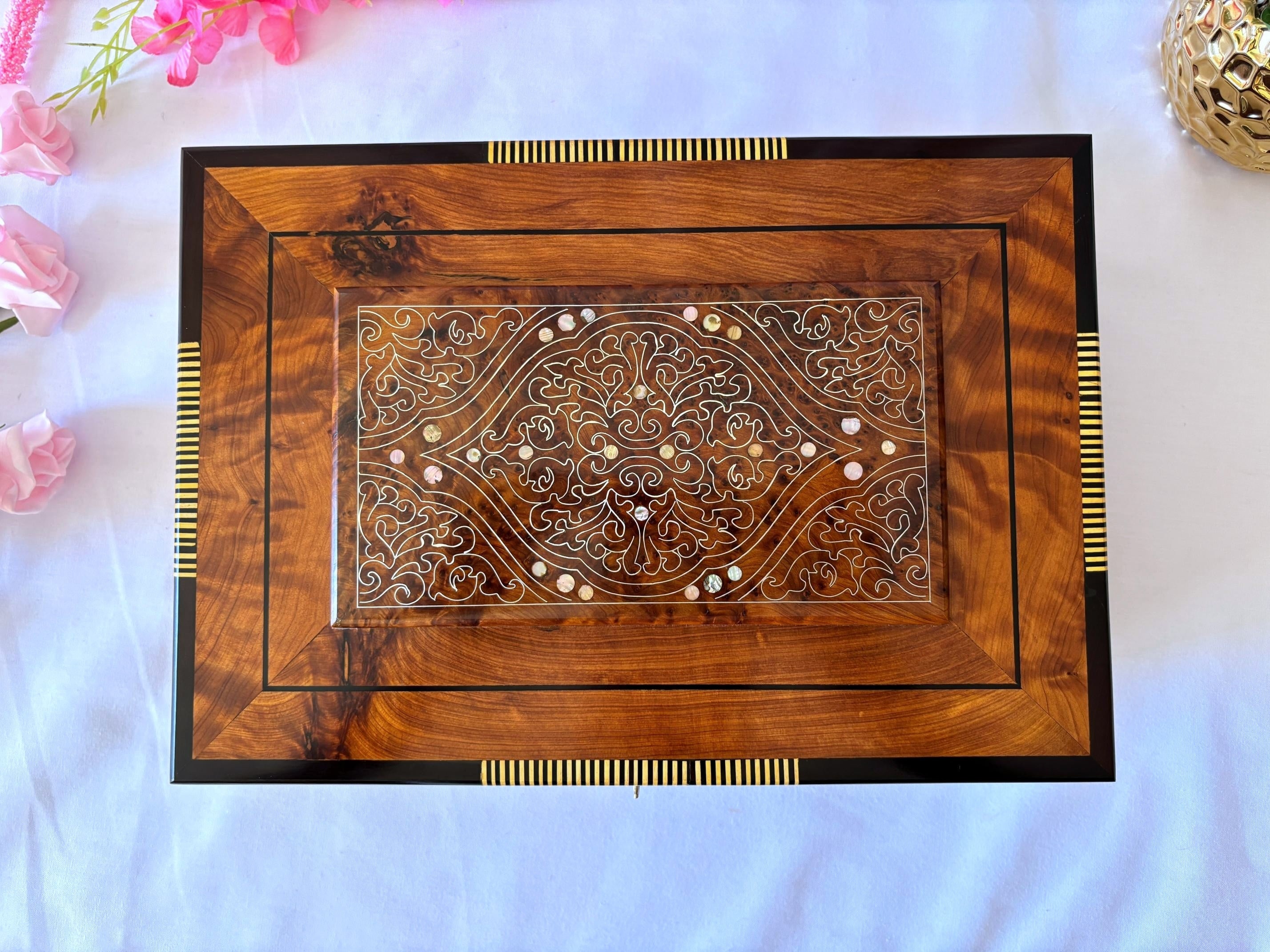 Luxury Burl Wood Jewelry Box with Mirror