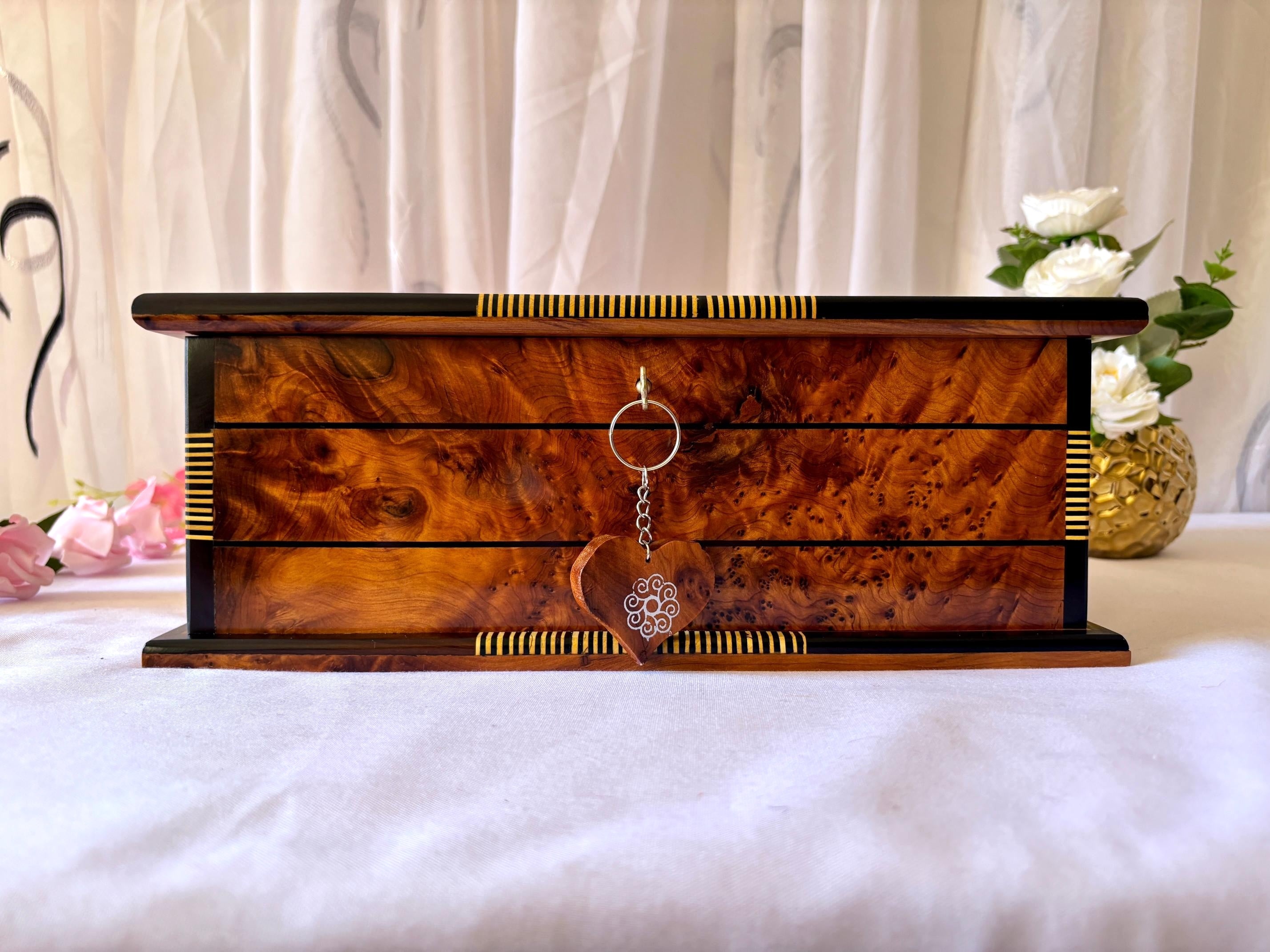 Luxury Burl Wood Jewelry Box with Mirror