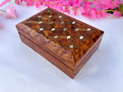 Moroccan Burl Wood Jewelry Box 8x5"