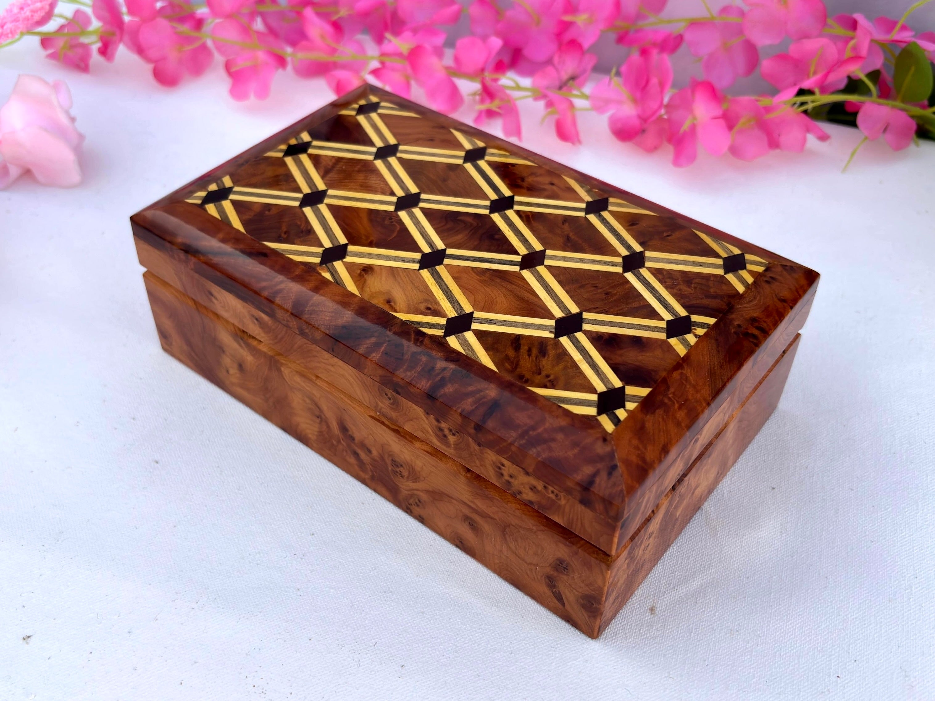 Box Small Burl Jewelry Organizer Box 8x5"