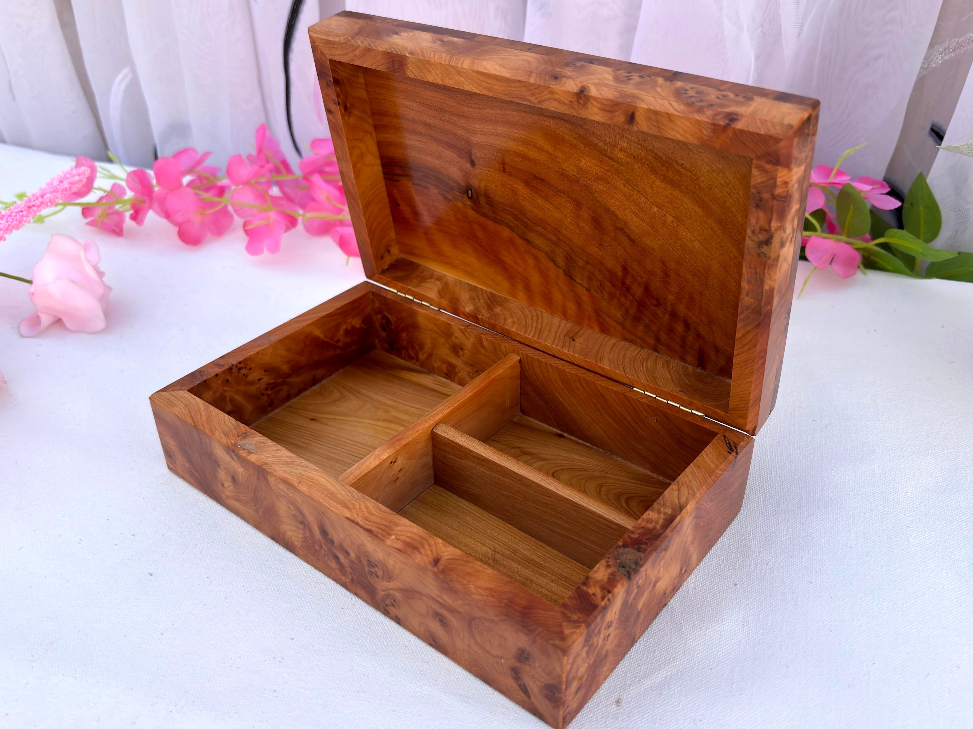 Box Small Burl Jewelry Organizer Box 8x5"