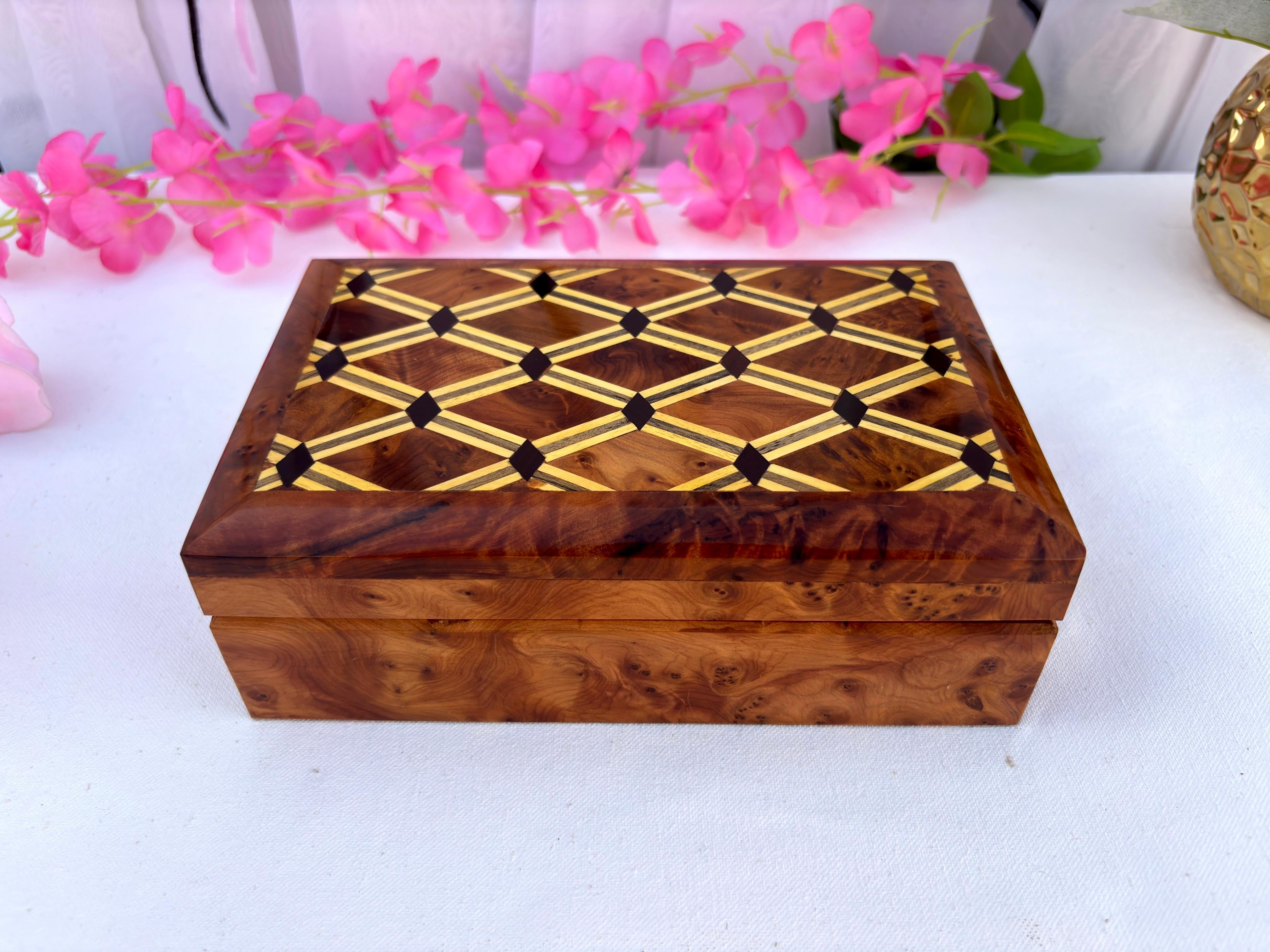 Box Small Burl Jewelry Organizer Box 8x5"