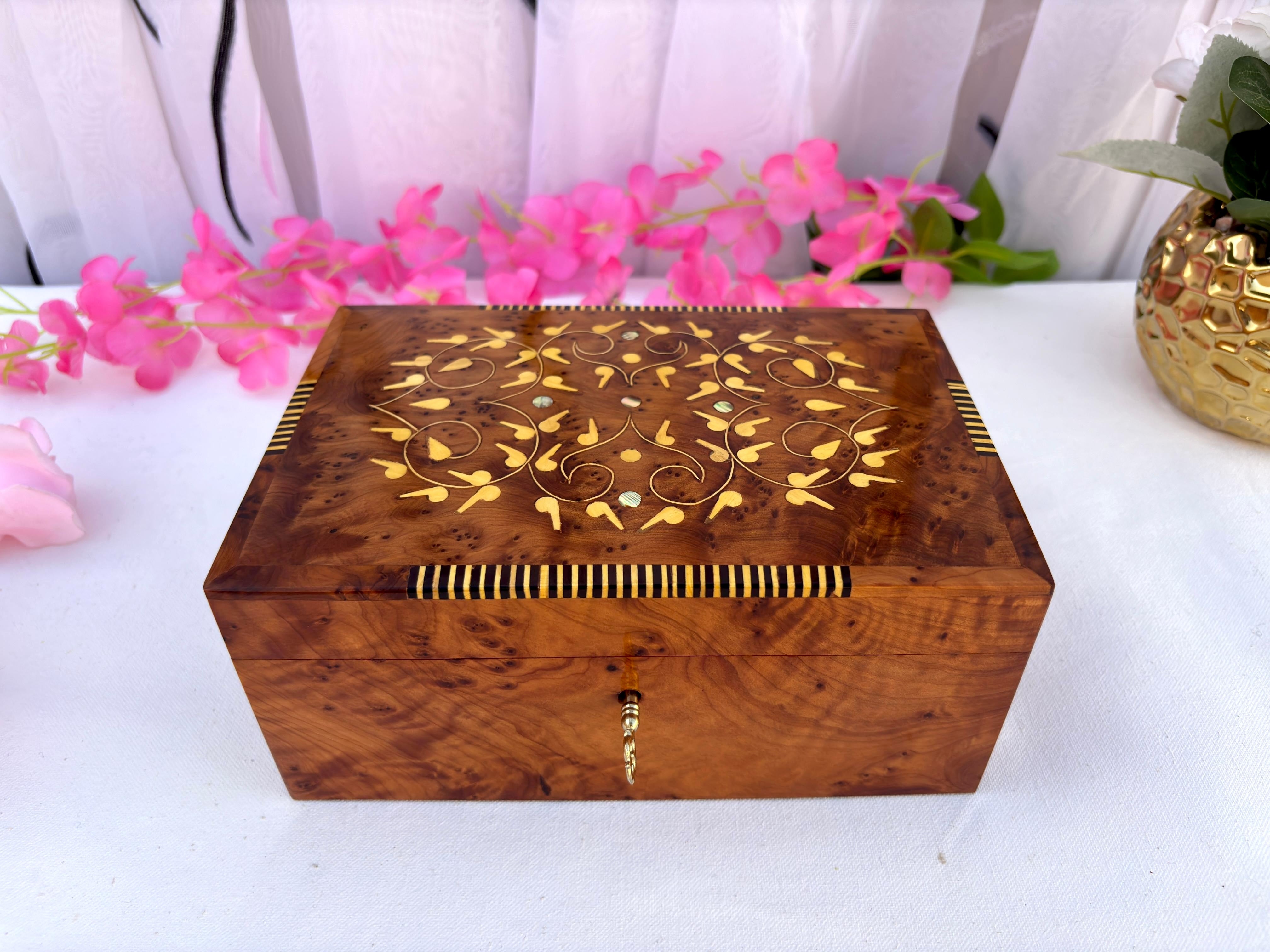 Wooden Jewelry Box with Key 8"x5"