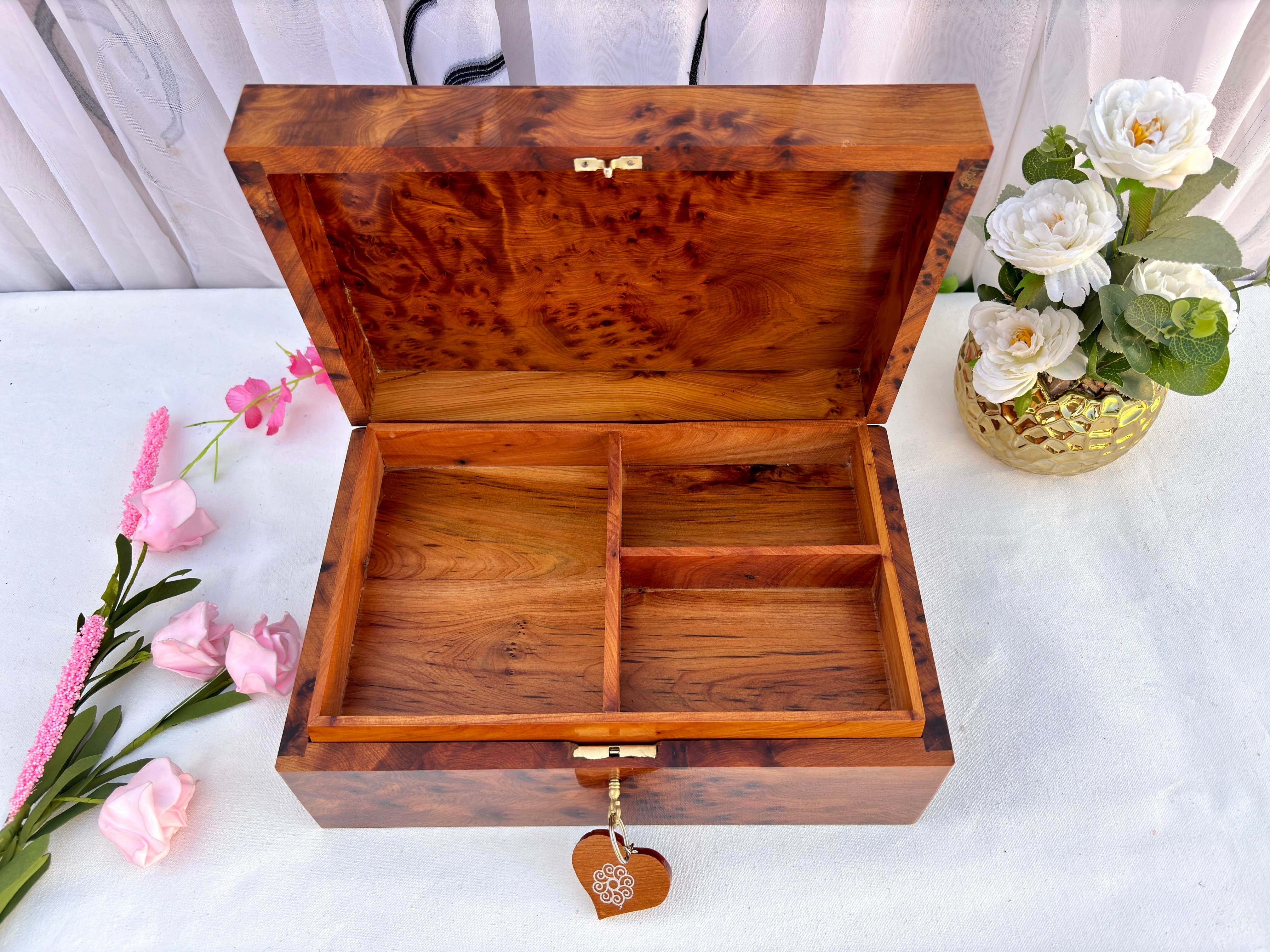 Large Handmade Thuya Burl Jewelry Box 12"x8"- Organizer, Memory, Storage & Gift for Women