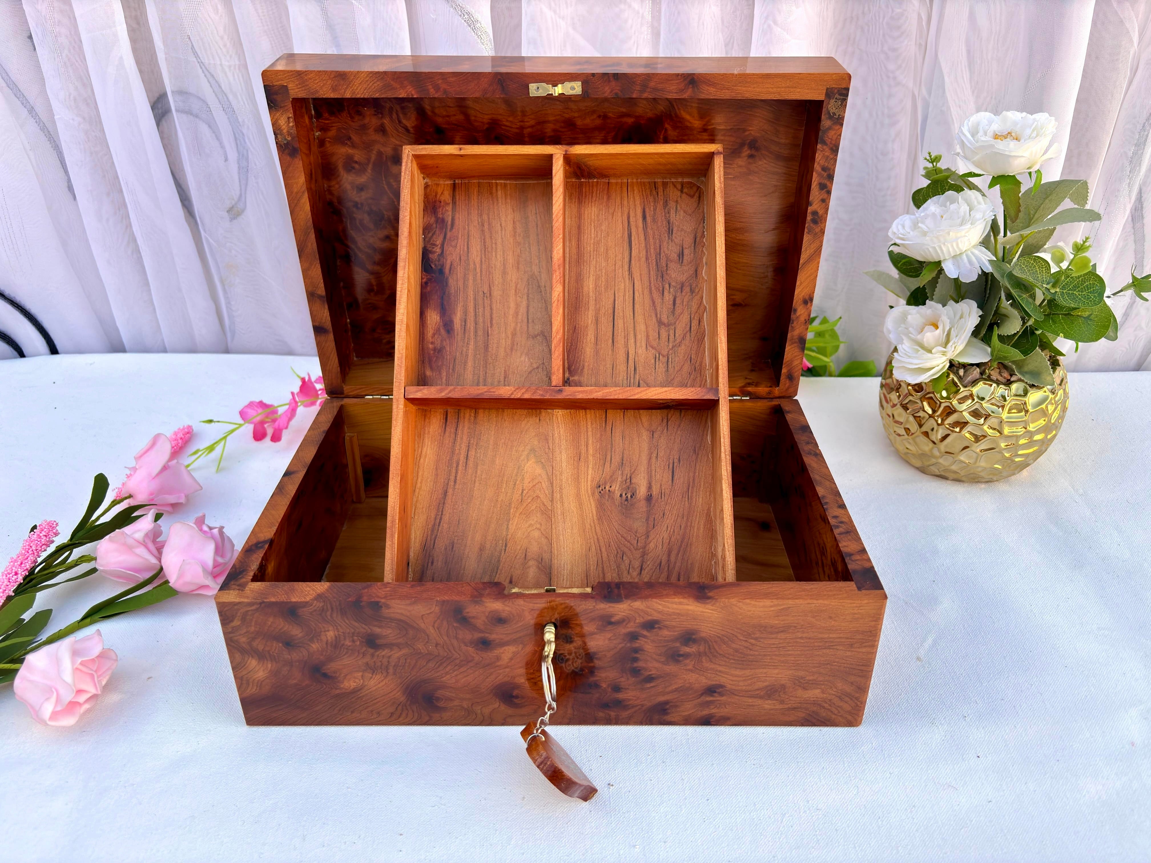 Large Handmade Thuya Burl Jewelry Box 12"x8"- Organizer, Memory, Storage & Gift for Women