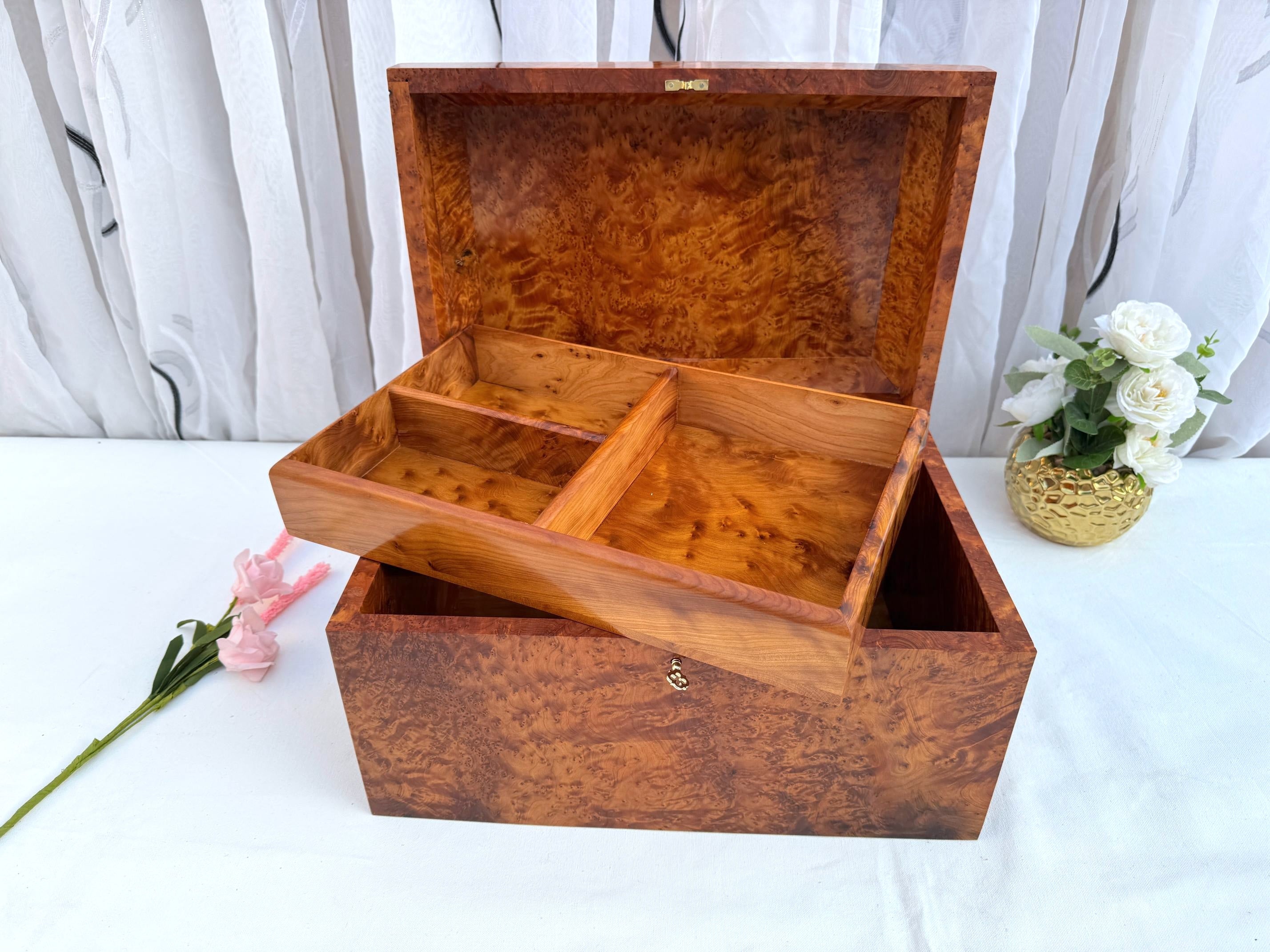 Large Thuya Burl Jewelry Storage Box 15"x10"