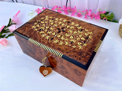 Handmade Moroccan Thuya Wood Burl Jewelry Box with Lock – 12"x8"