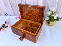 Handmade Moroccan Thuya Wood Burl Jewelry Box with Lock – 12"x8"