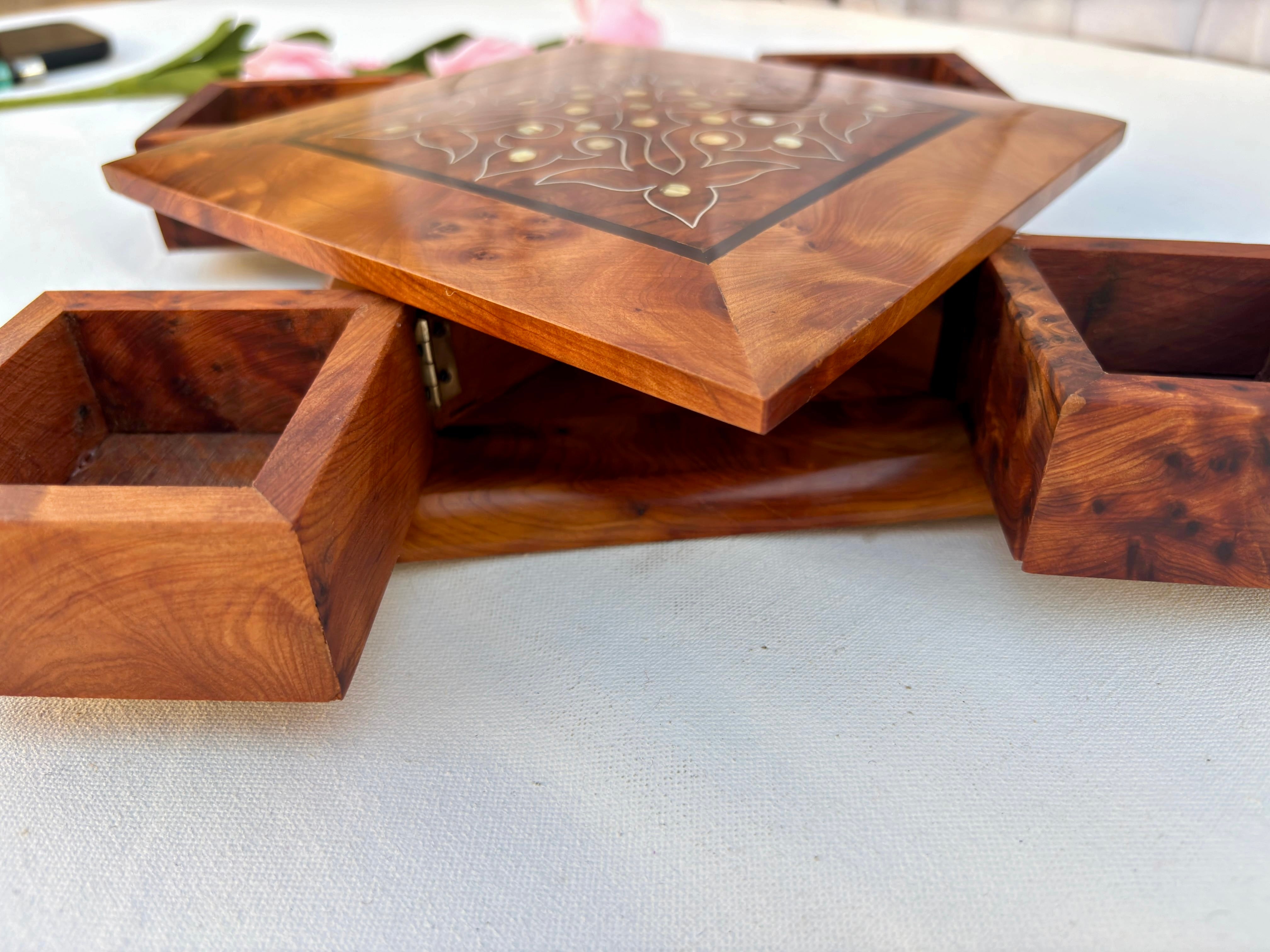 Thuya Wood Puzzle Box - 4-Compartment Jewelry Organizer