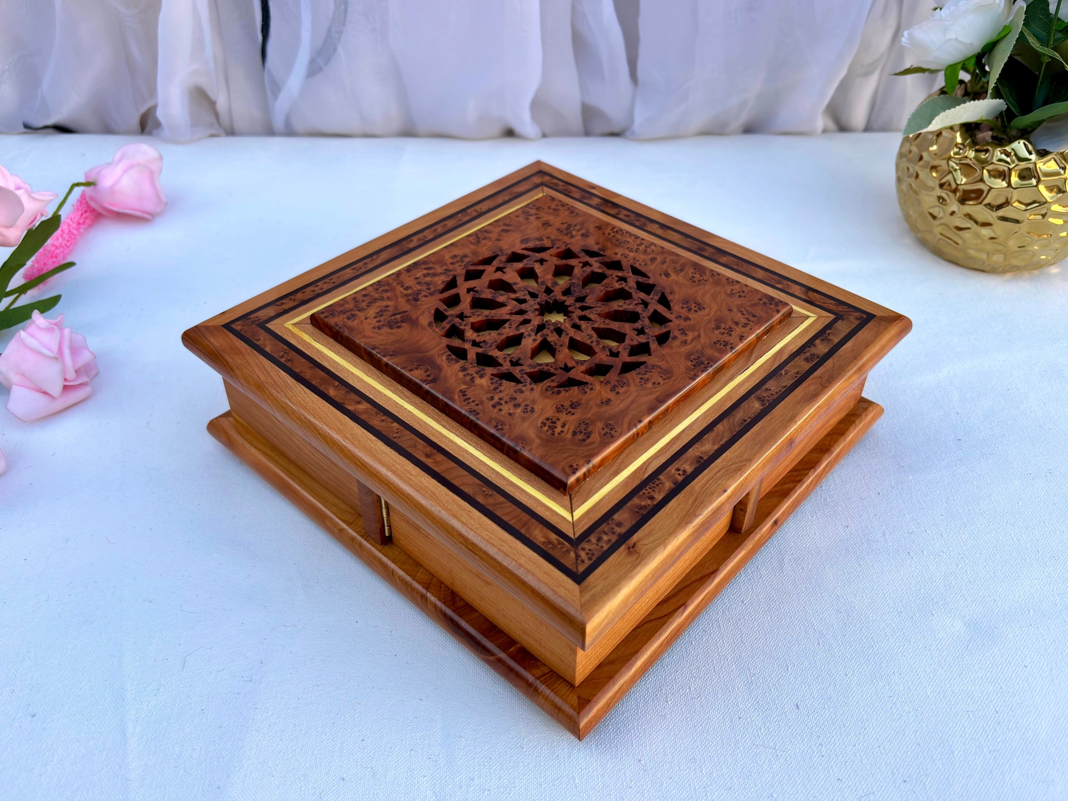 Moroccan Thuya Wood Puzzle Jewelry Box 9"x9"