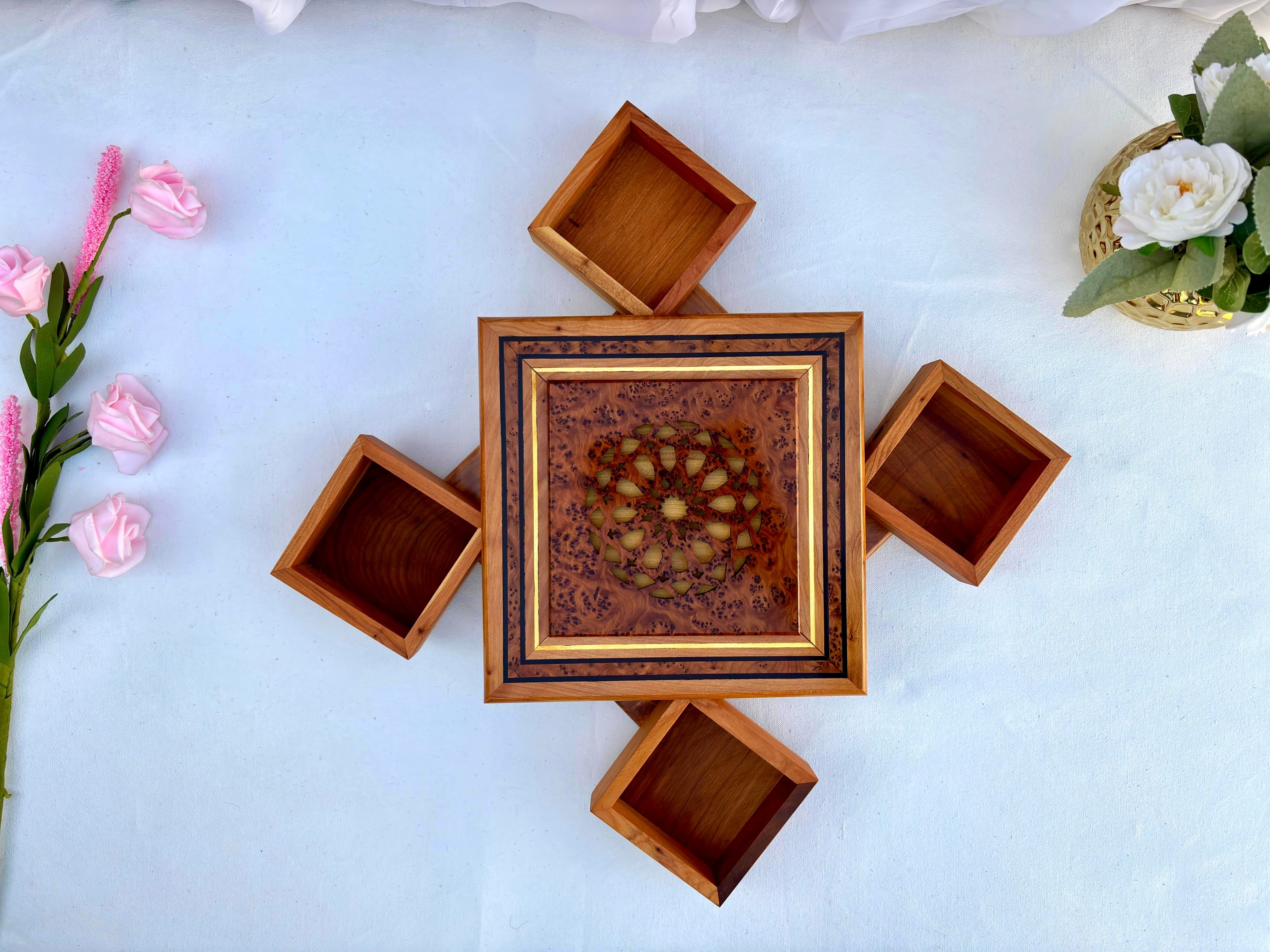 Moroccan Thuya Wood Puzzle Jewelry Box 9"x9"