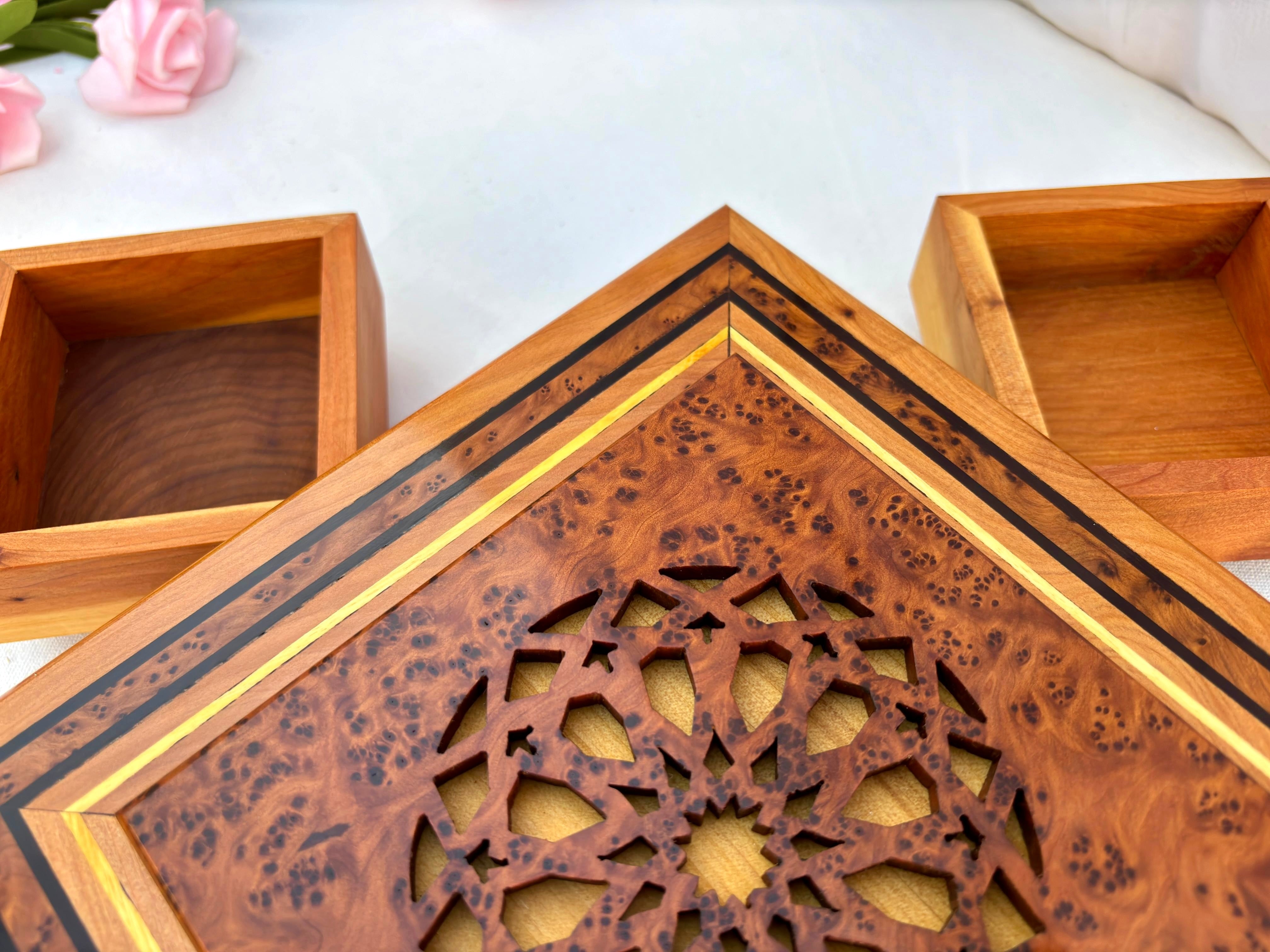 Moroccan Thuya Wood Puzzle Jewelry Box 9"x9"