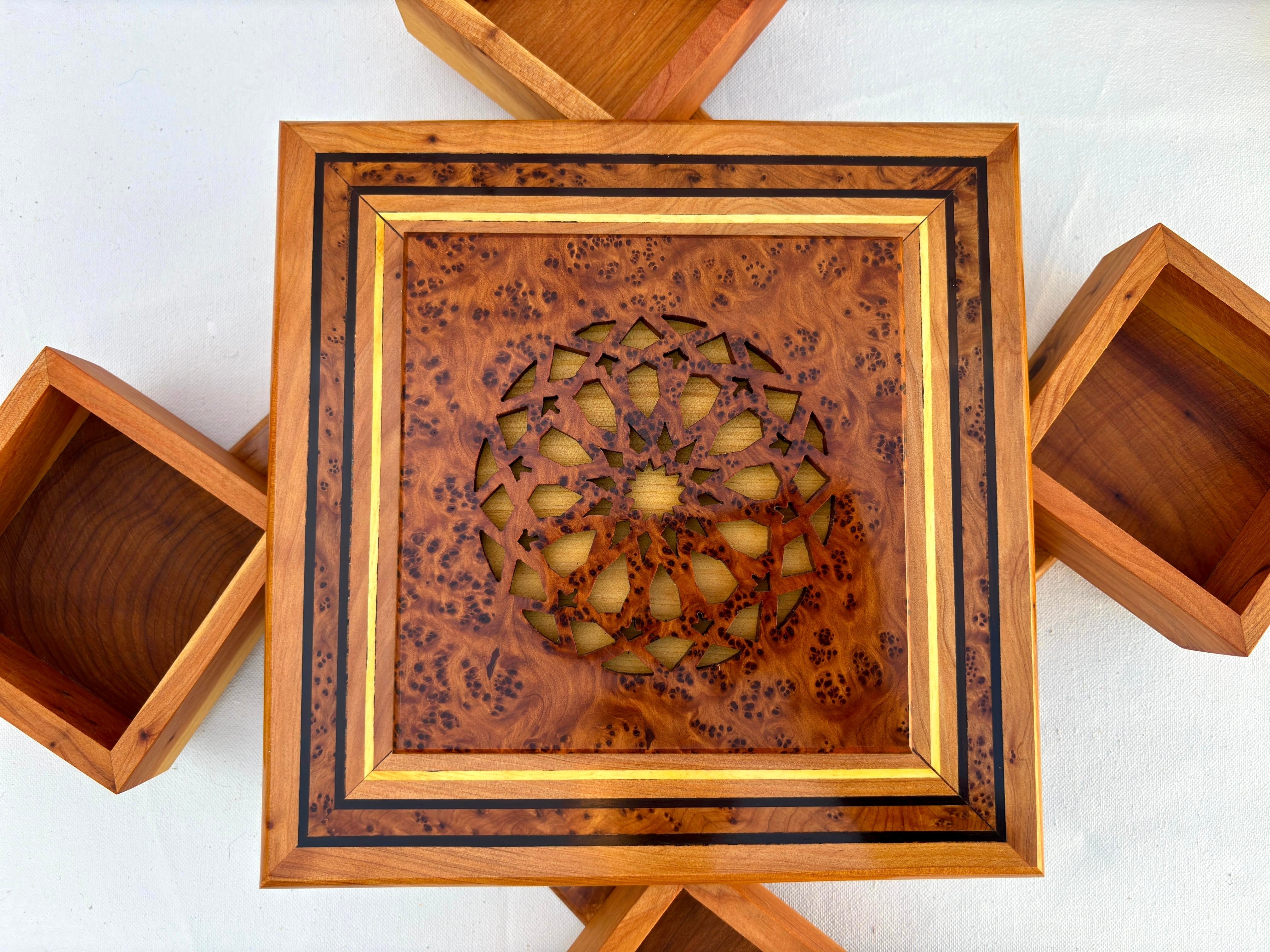 Moroccan Thuya Wood Puzzle Jewelry Box 9"x9"