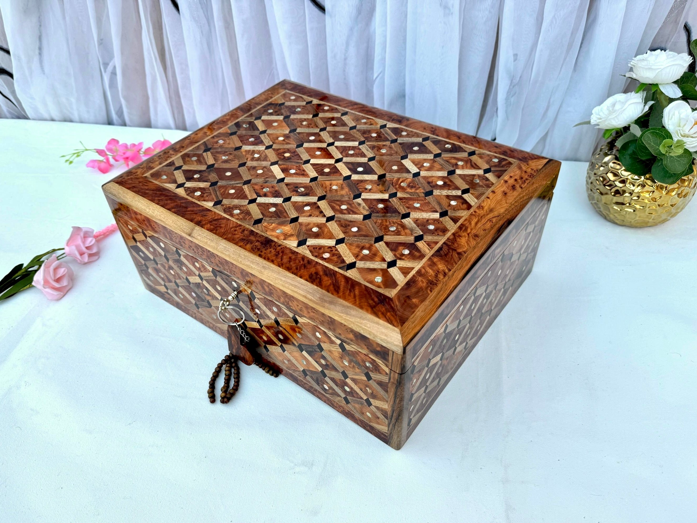 Large Handmade Thuya Burl Wood Jewelry Box 10"x7"