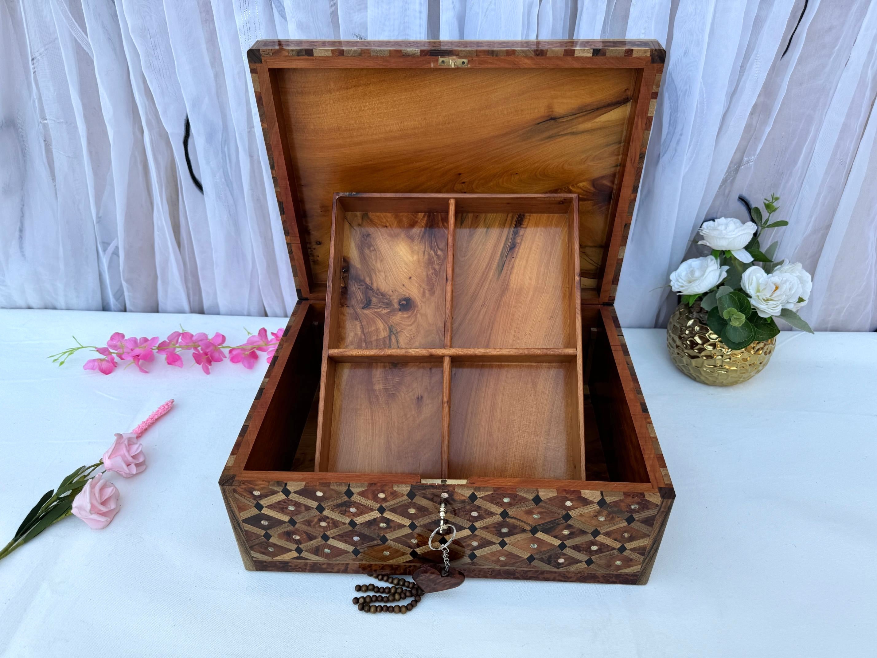 Large Handmade Thuya Burl Wood Jewelry Box 10"x7"