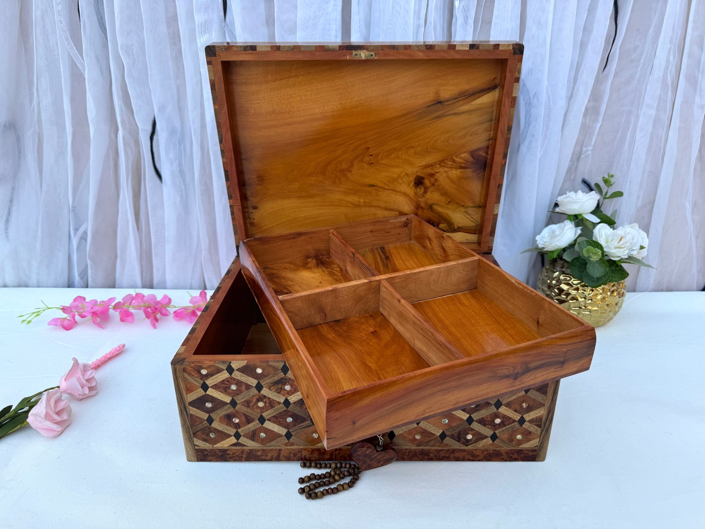 Large Handmade Thuya Burl Wood Jewelry Box 10"x7"