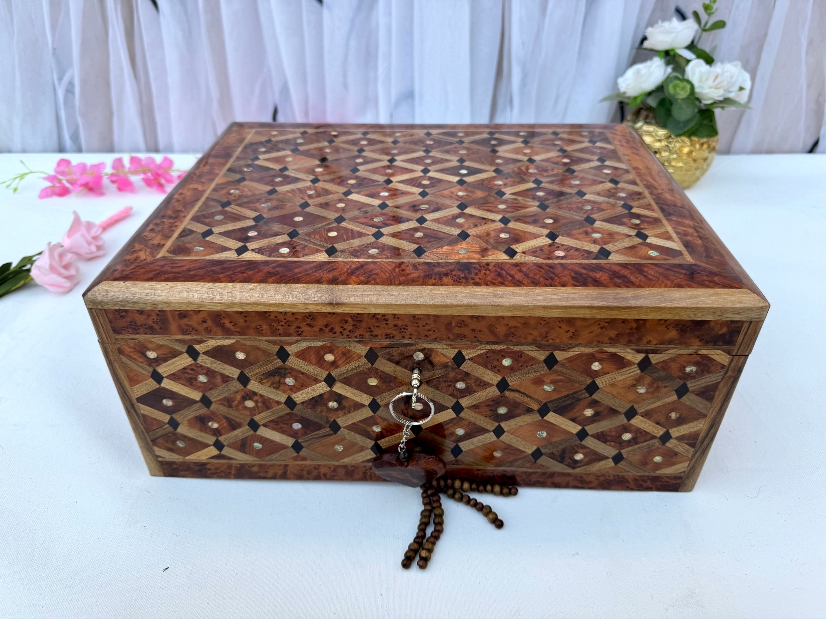 Large Handmade Thuya Burl Wood Jewelry Box 10"x7"