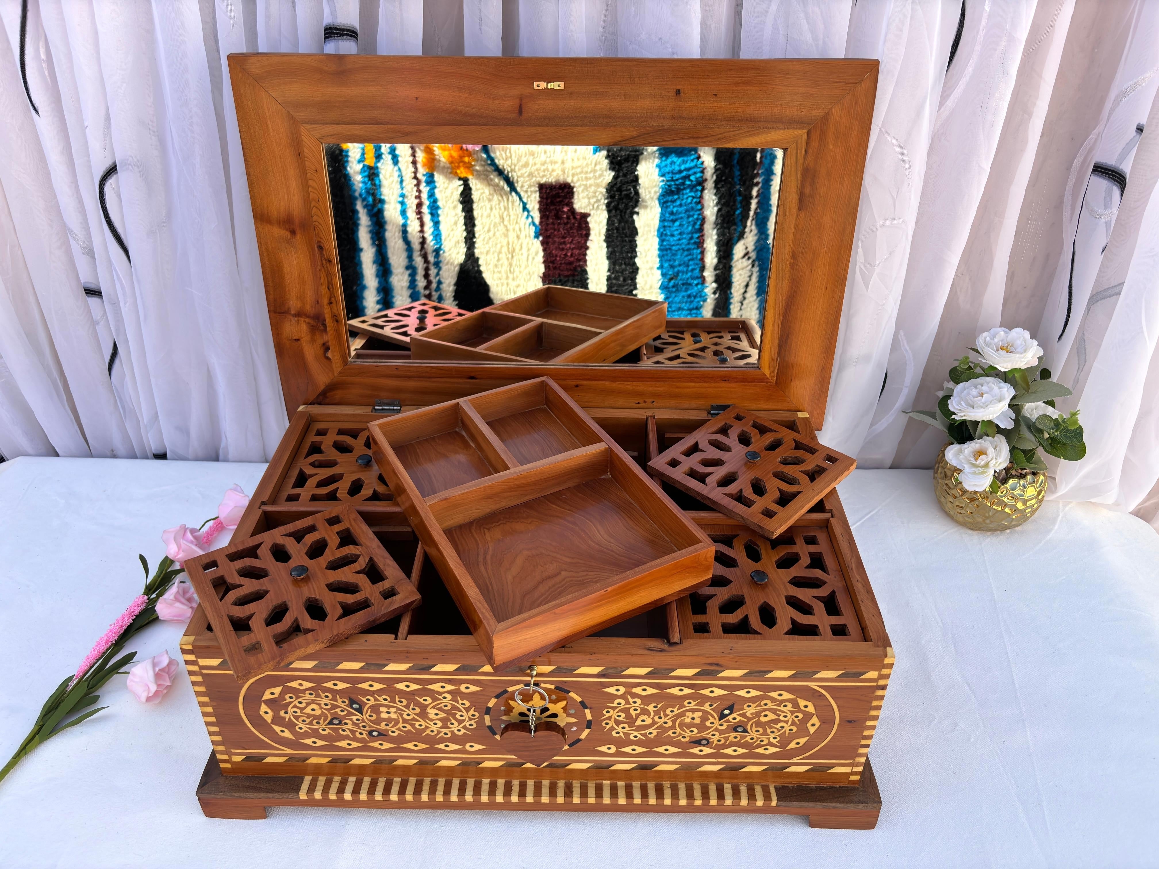 Large Thuya Burl Jewelry Box with Mirror 22"x14"