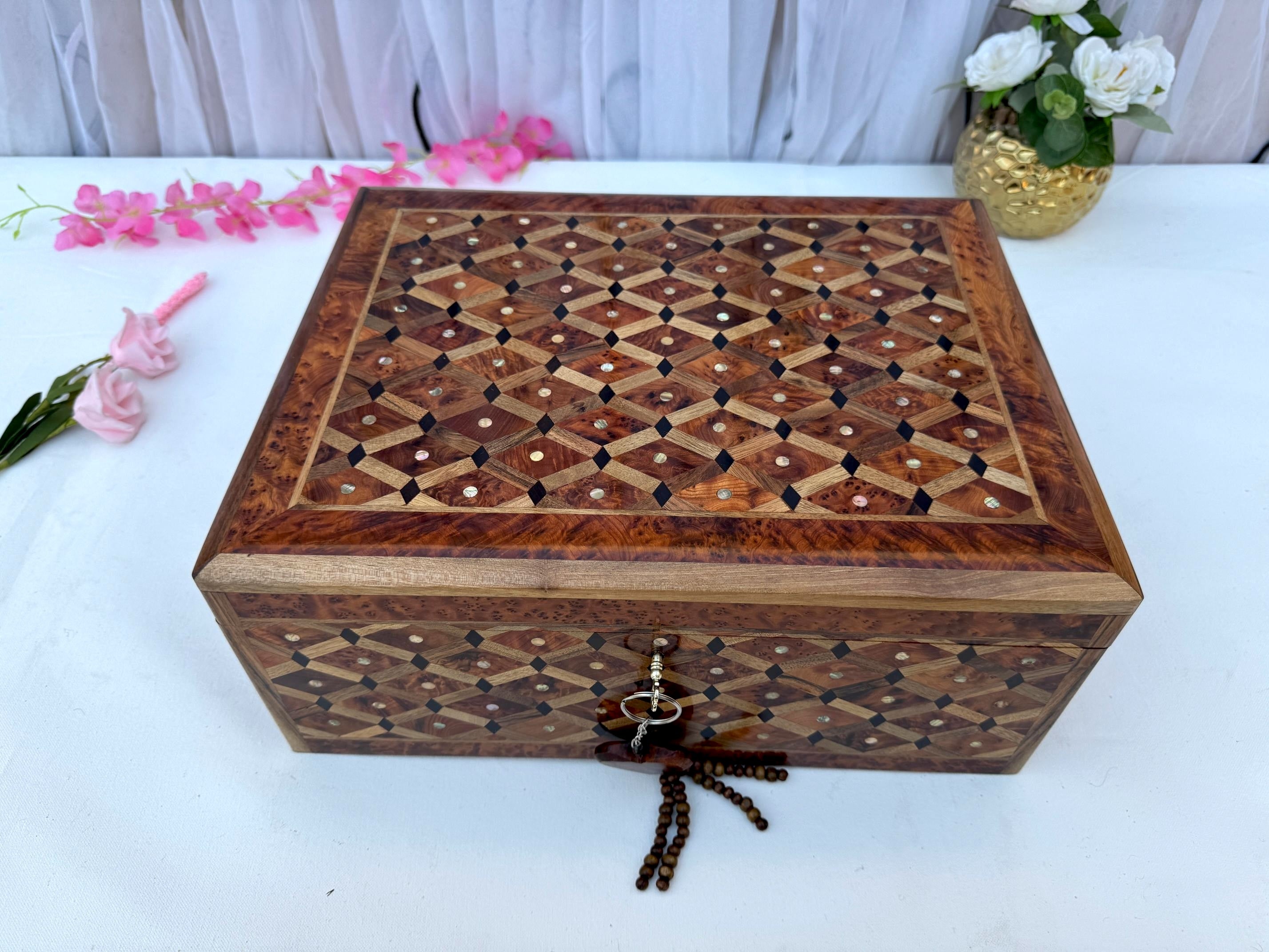 Large Handmade Thuya Burl Wood Jewelry Box 10"x7"