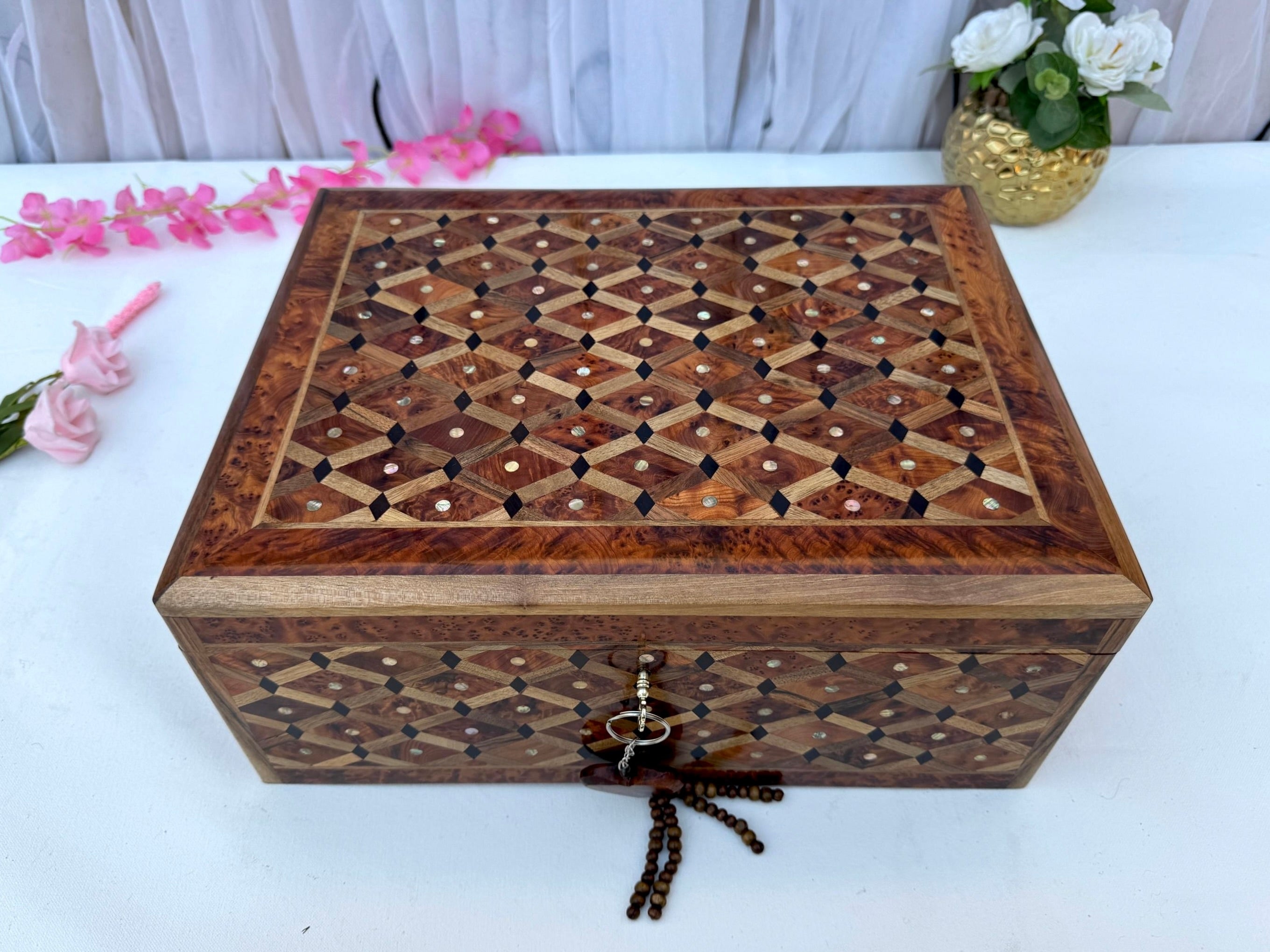 Large Handmade Thuya Burl Wood Jewelry Box 10"x7"