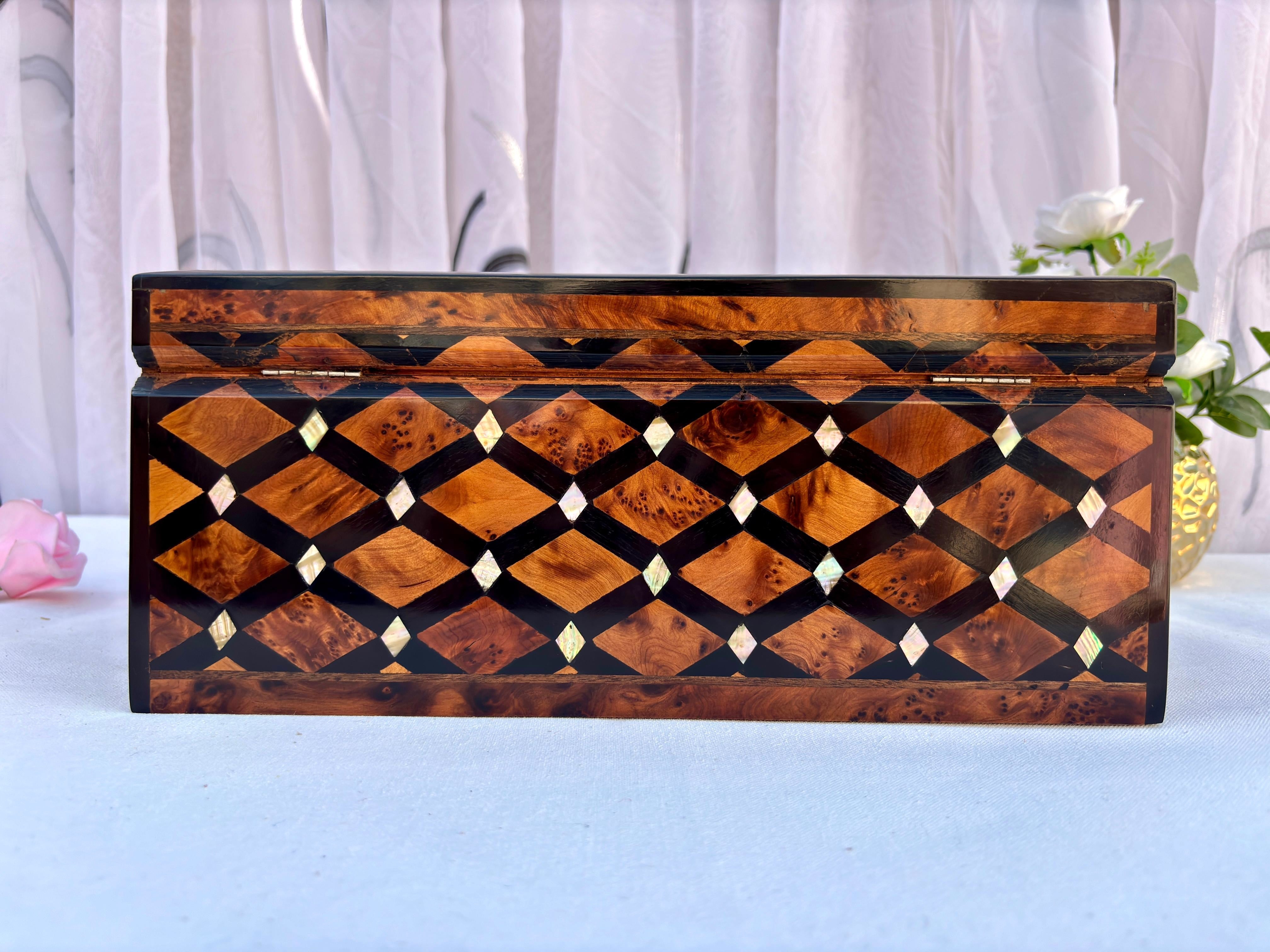 Handcrafted Thuya Wood Jewelry Box 12"x8" | Lockable Moroccan Gift